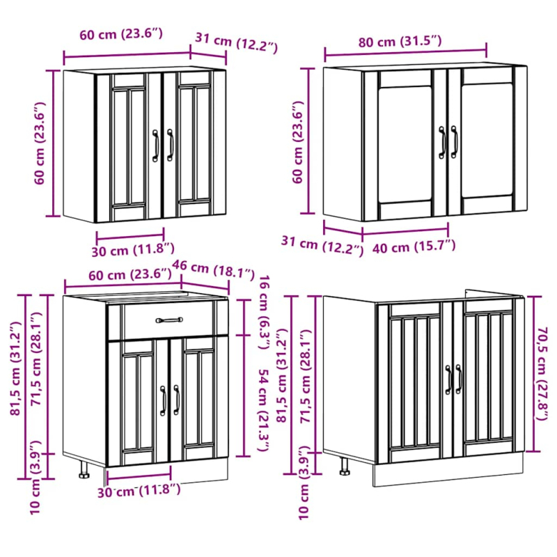 4-tlg. Küchenschrank-Set Kalmar Räuchereiche Holzwerkstoff