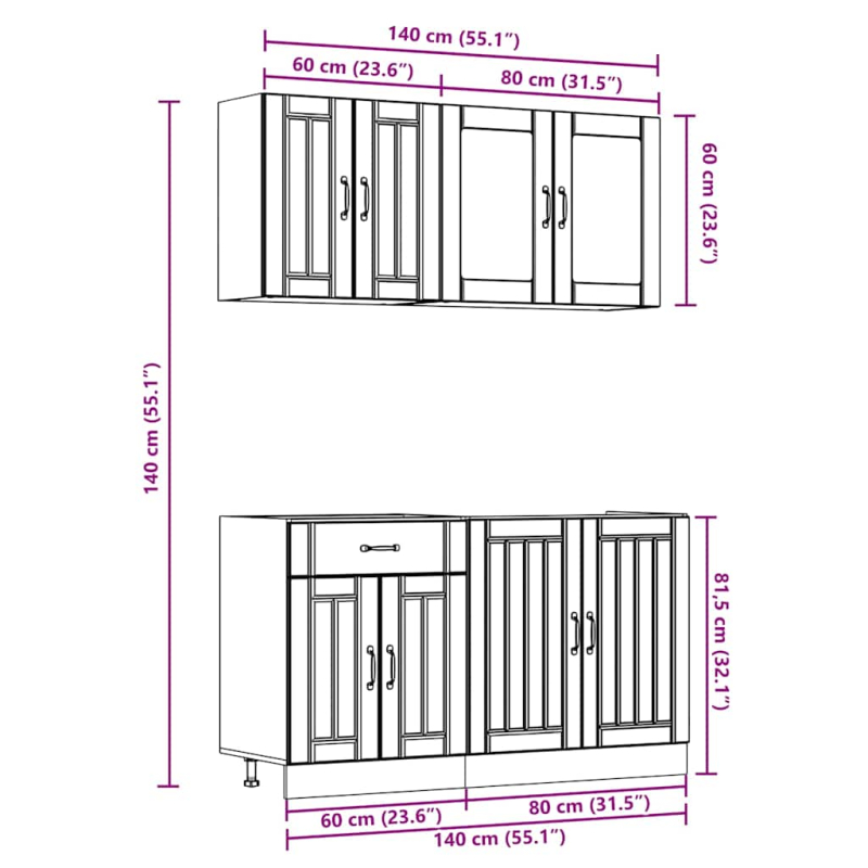 4-tlg. Küchenschrank-Set Kalmar Räuchereiche Holzwerkstoff