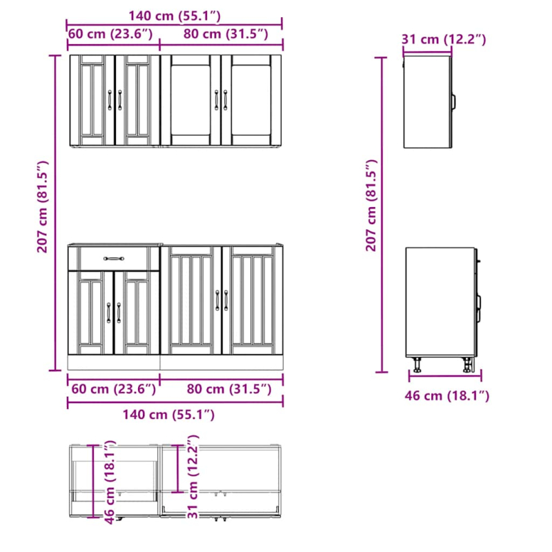 4-tlg. Küchenschrank-Set Kalmar Altholz-Optik Holzwerkstoff