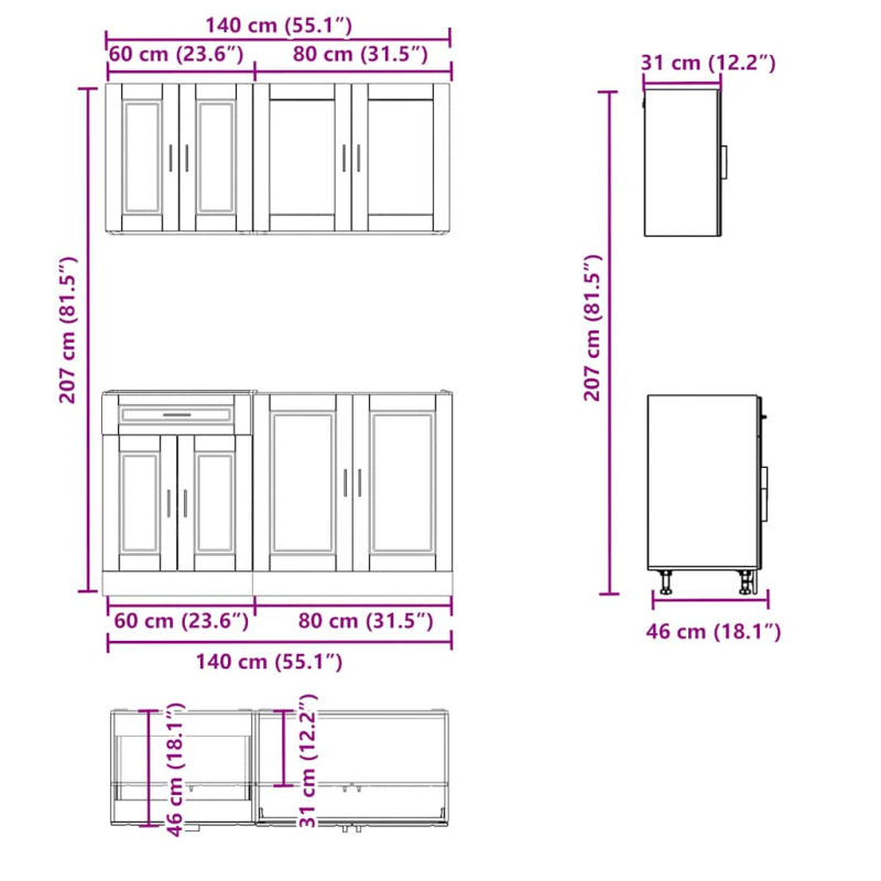 4-tlg. Küchenschrank-Set Kalmar Schwarz Holzwerkstoff