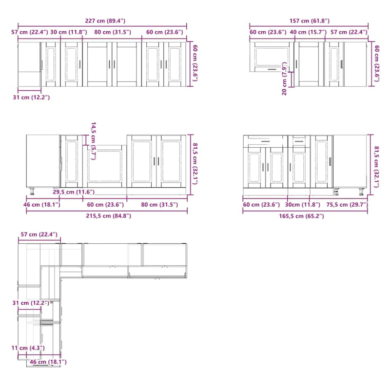 11-tlg. Küchenschrank-Set Porto Altholz-Optik Holzwerkstoff