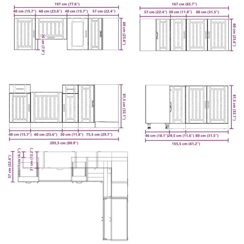 11-tlg. Küchenschrank-Set Kalmar Altholz-Optik Holzwerkstoff