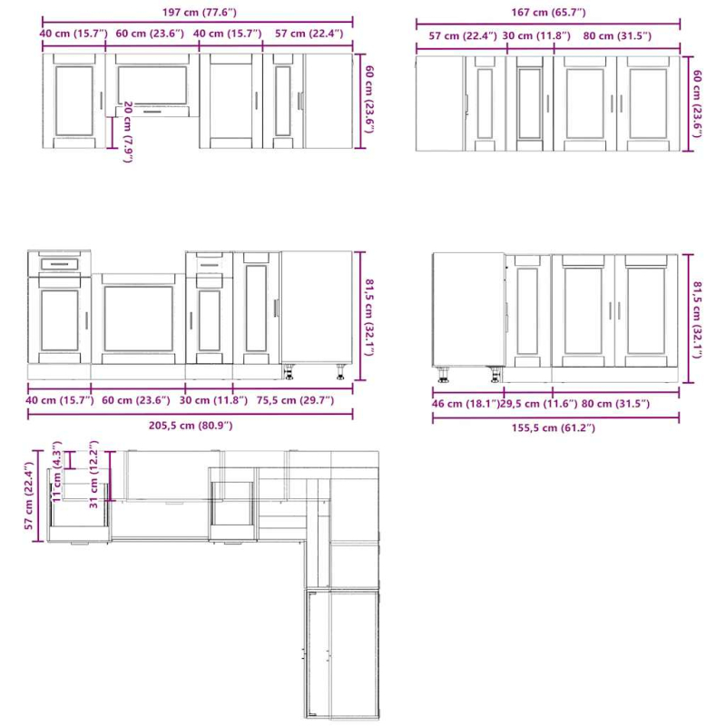 11-tlg. Küchenschrank-Set Porto Altholz-Optik Holzwerkstoff