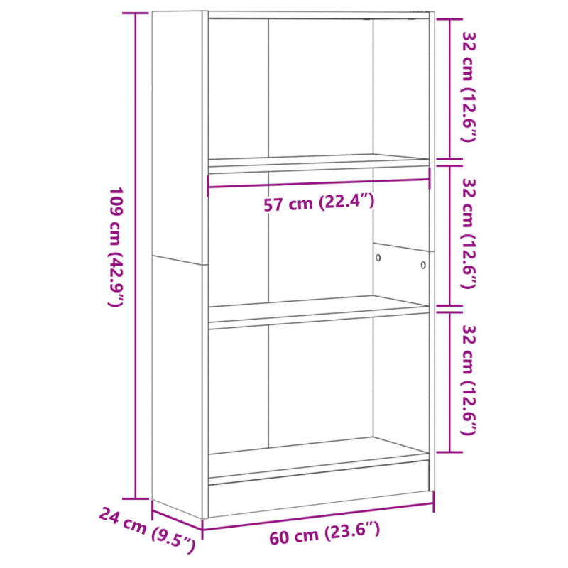 Bücherregal Braun Eichen-Optik 60x24x109 cm Holzwerkstoff