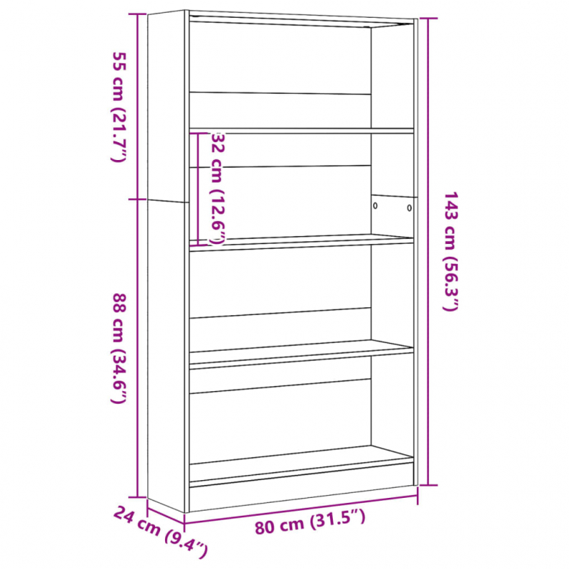 Bücherregal Betongrau 80x24x143 cm Holzwerkstoff