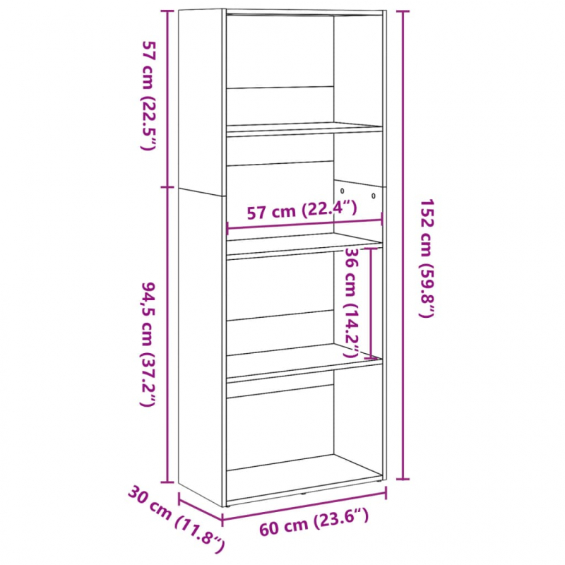 Bücherregal Altholz-Optik 60x30x152 cm Holzwerkstoff