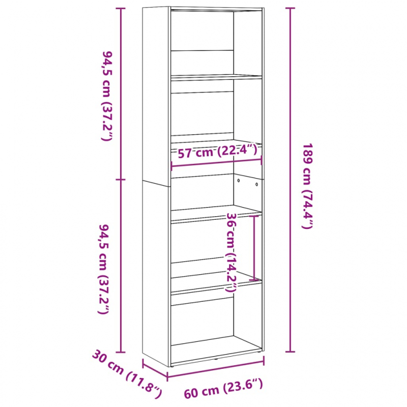 Bücherregal Braun Eichen-Optik 60x30x189 cm Holzwerkstoff