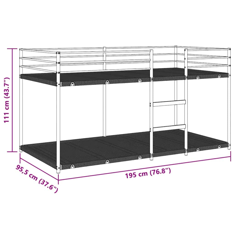 Etagenbett ohne Matratze Schwarz 90x190 cm Stahl