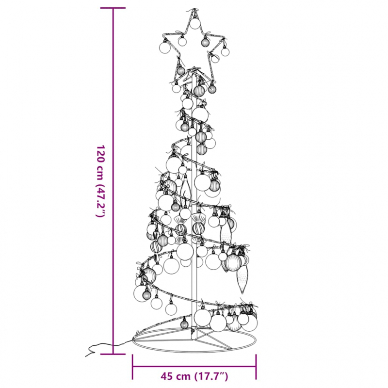 Weihnachtsbaum Kegelform mit Kugeln 80 LEDs Warmweiß 120 cm