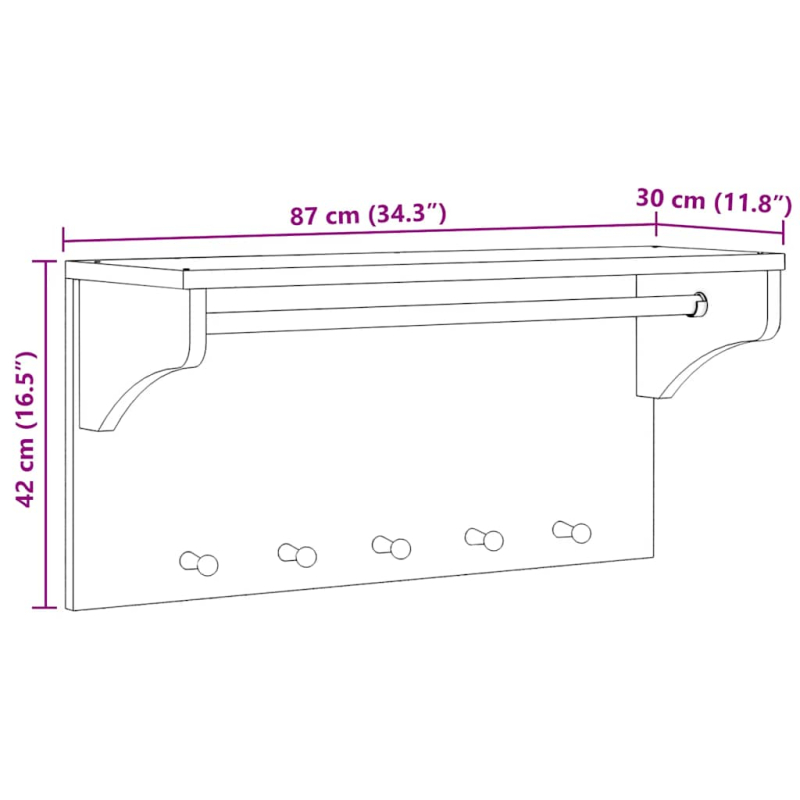 Wandgarderobe SANDNES Weiß 87x30x42 cm Massivholz Kiefer