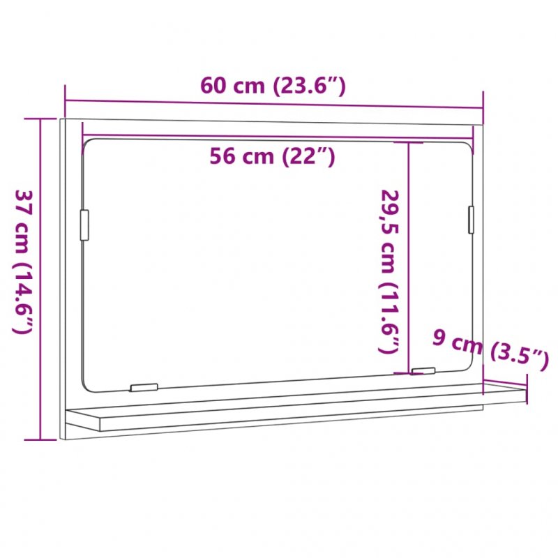 Badspiegel mit Ablage Sonoma-Eiche 60x11x37 cm Holzwerkstoff