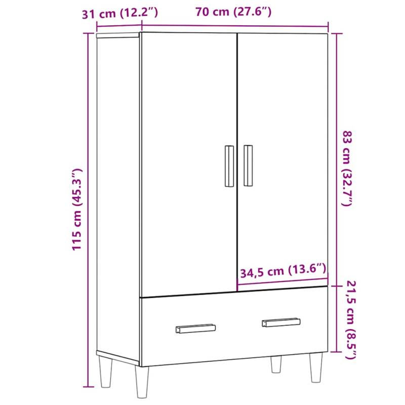 Highboard Altholz-Optik 70x31x115 cm Holzwerkstoff