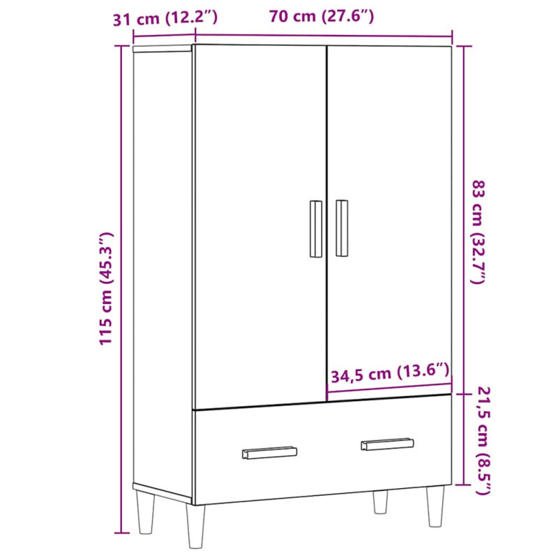 Highboard Artisan-Eiche 70x31x115 cm Holzwerkstoff