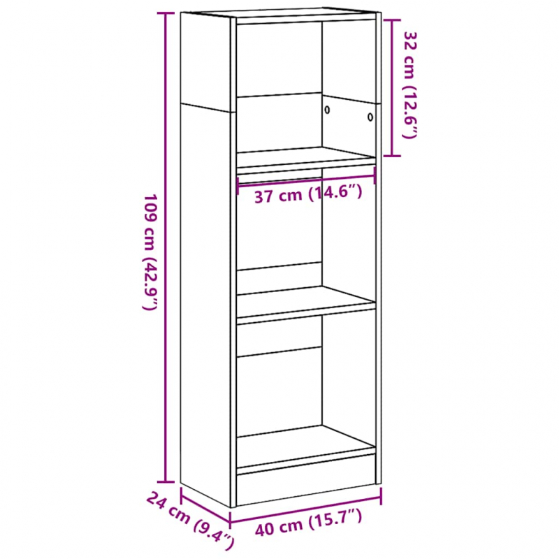 Bücherregal Hochglanz-Weiß 40x24x109 cm Holzwerkstoff