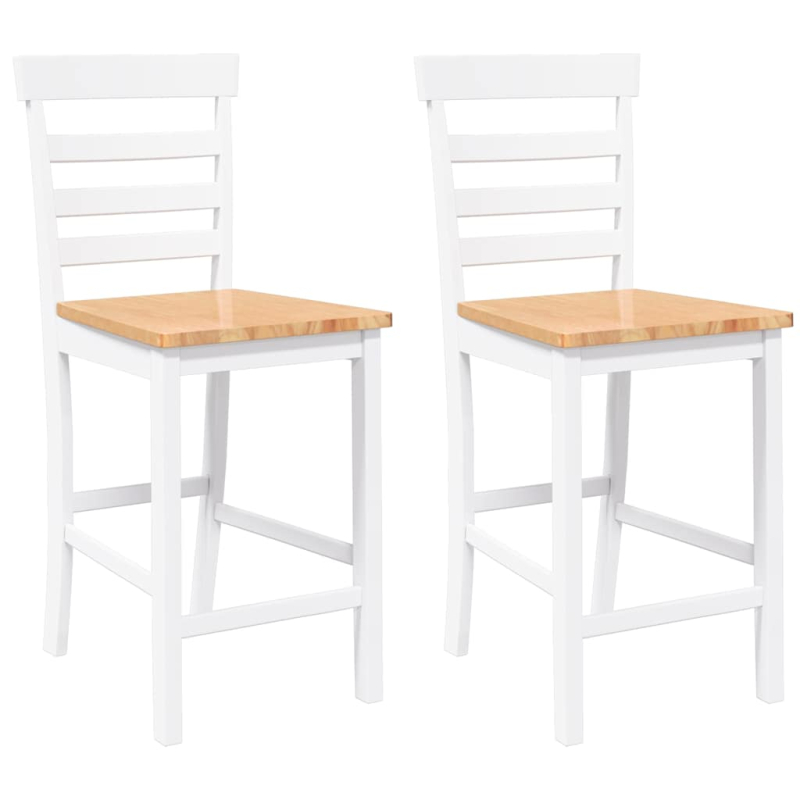 Barhocker 2 Stk. Weiß Massivholz Gummibaum