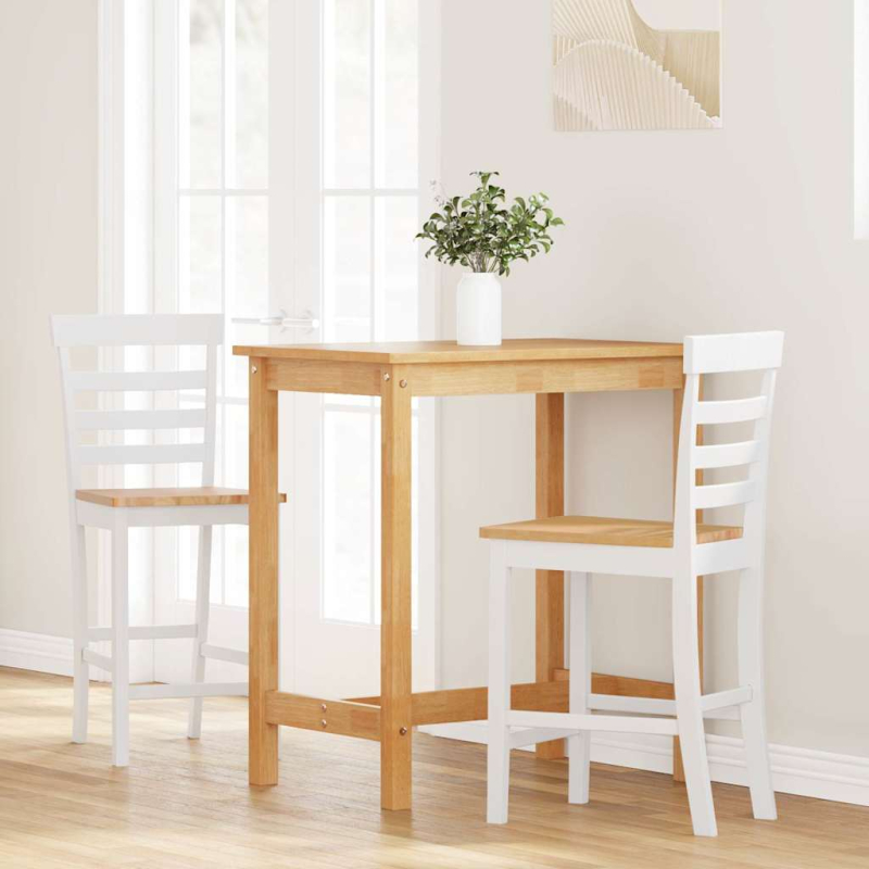 Barhocker 2 Stk. Weiß Massivholz Gummibaum