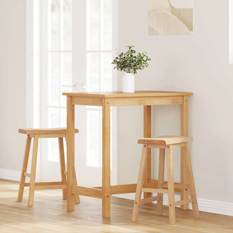 Barhocker 2 Stk. Natur Massivholz Gummibaum