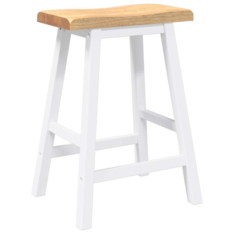 Barhocker 2 Stk. Weiß Massivholz Gummibaum