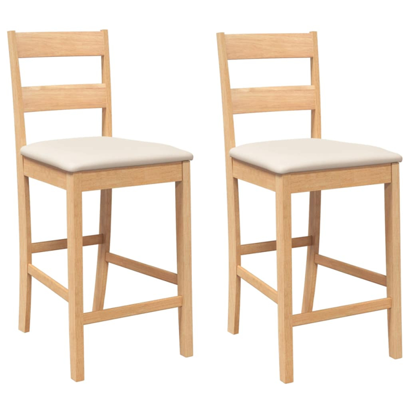 Barhocker mit Kissen 2 Stk. Natur Massivholz Gummibaum