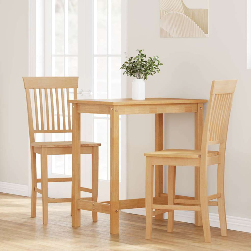 Barhocker 2 Stk. Natur Massivholz Gummibaum