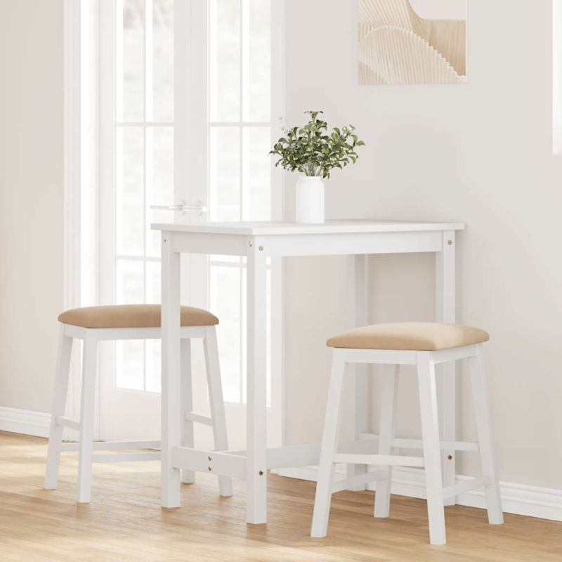 Barstühle mit Kissen 2 Stk. Weiß Massivholz Gummibaum