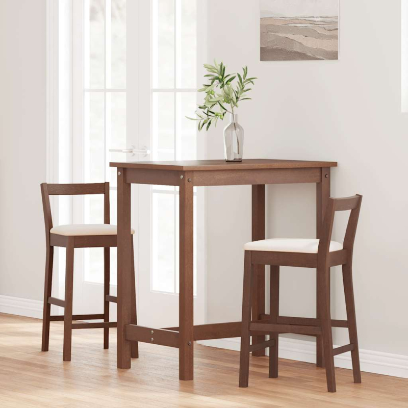 Barhocker mit Kissen 2 Stk. Braun Massivholz Gummibaum