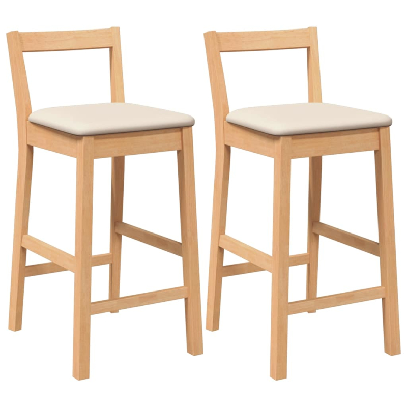 Barhocker mit Kissen 2 Stk. Natur Massivholz Gummibaum