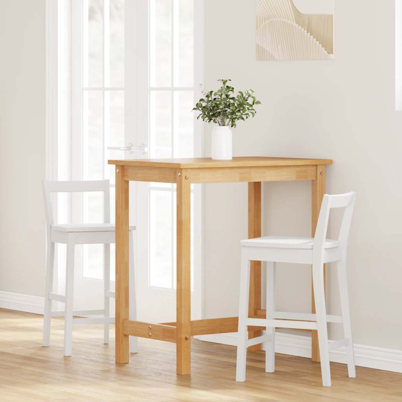 Barhocker 2 Stk. Weiß Massivholz Gummibaum