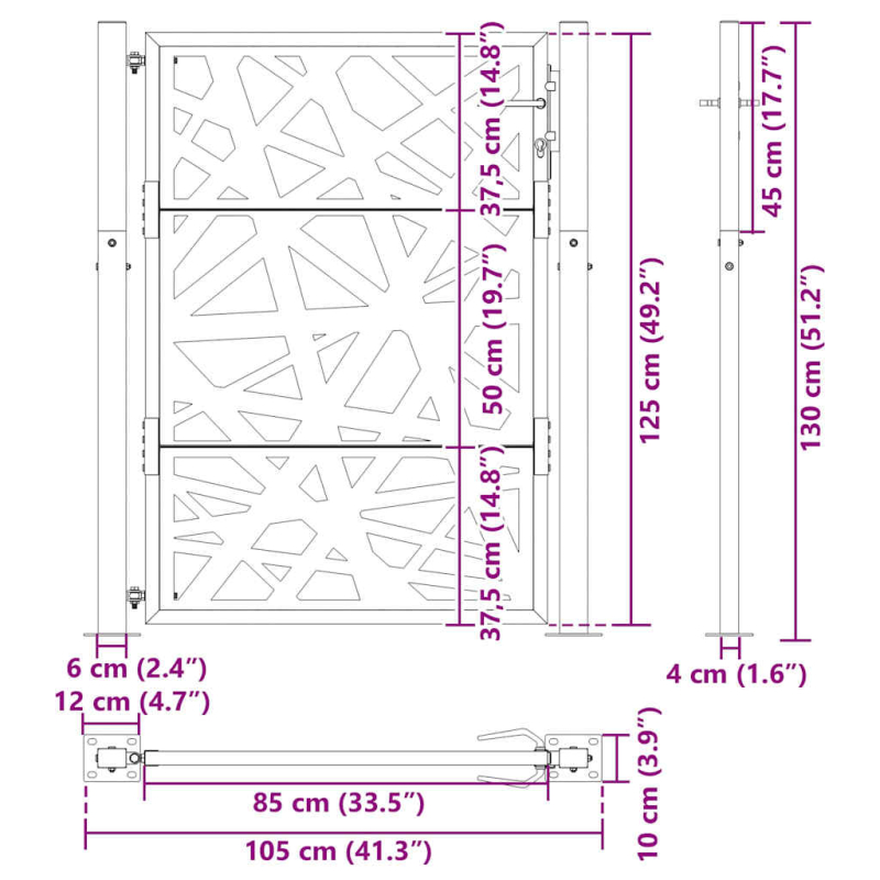 Gartentor Schwarz 105x130 cm Stahl Lichtdesign