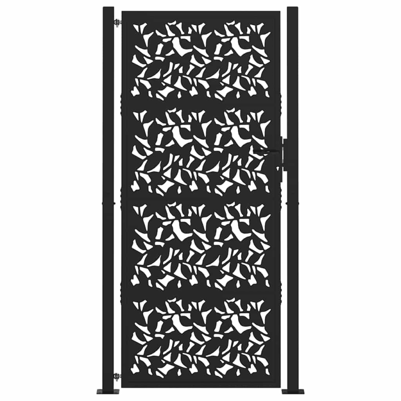 Gartentor Schwarz 105x205 cm Stahl Blatt-Design
