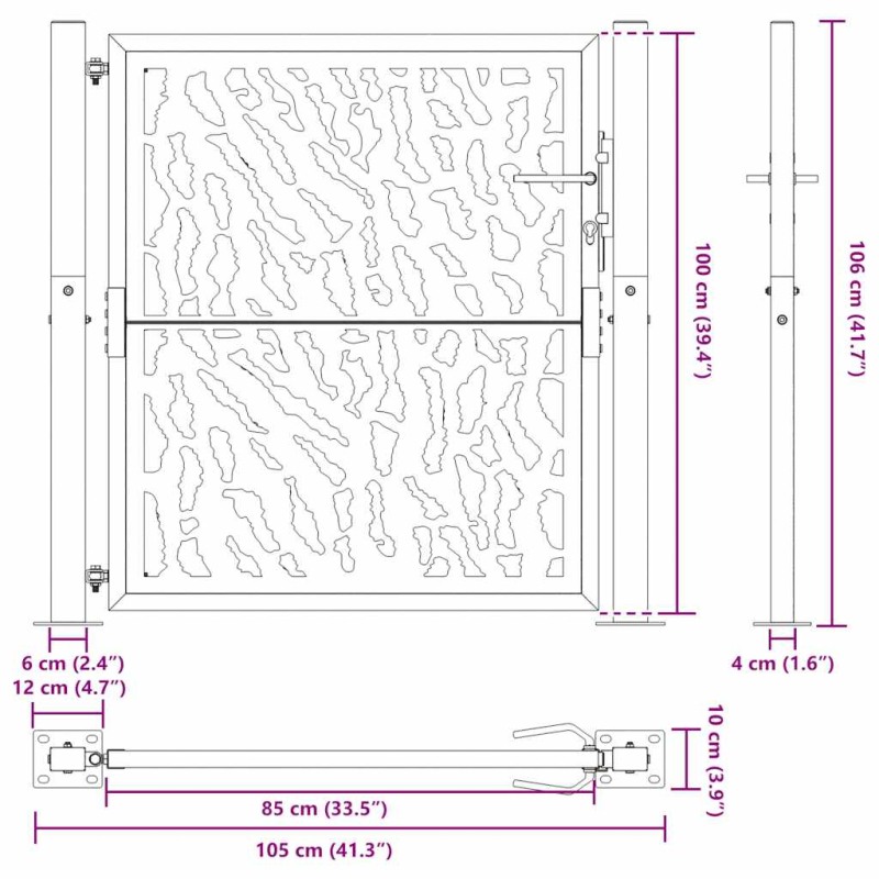 Gartentor Schwarz 105x106 cm Stahl Spurendesign