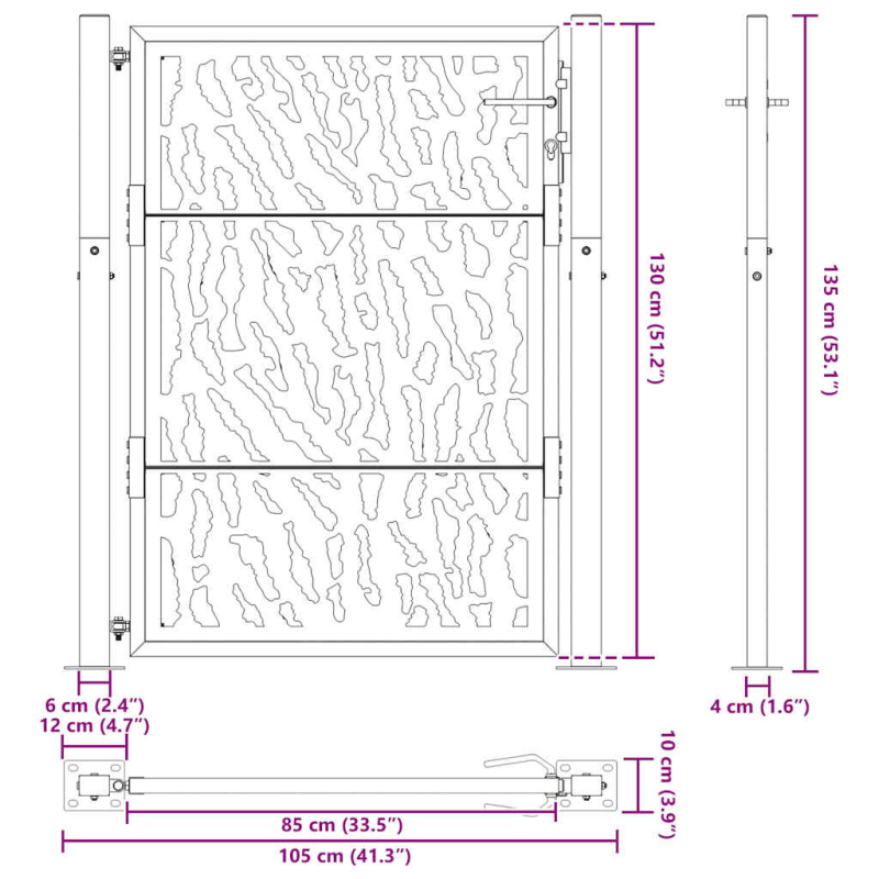 Gartentor Schwarz 105x130 cm Stahl Spurendesign