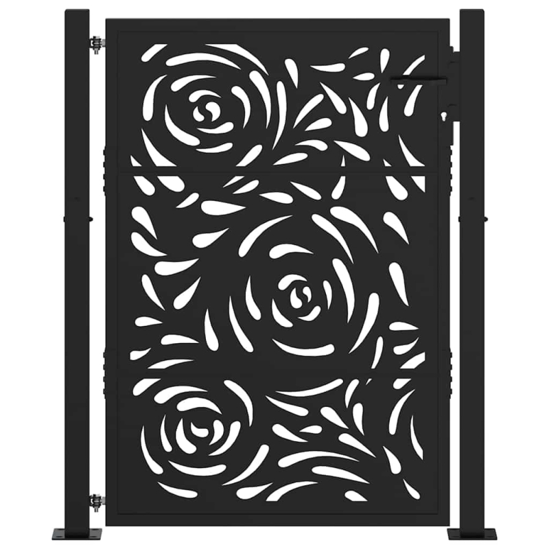 Gartentor Schwarz 105x130 cm Stahl Flammen-Design