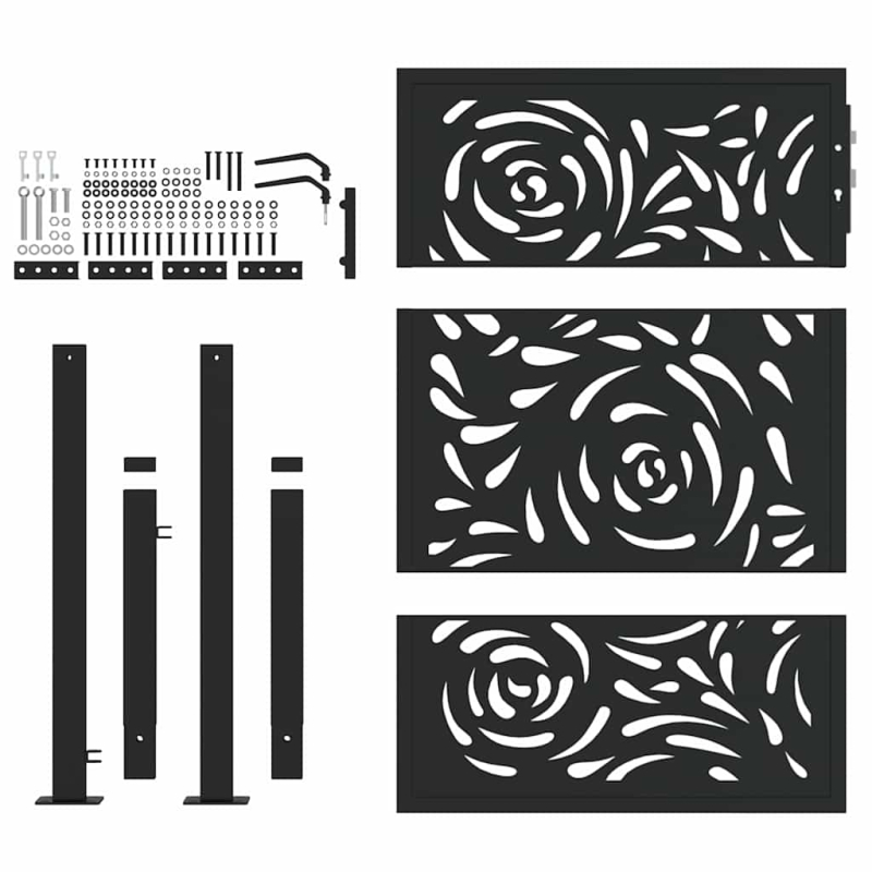 Gartentor Schwarz 105x130 cm Stahl Flammen-Design