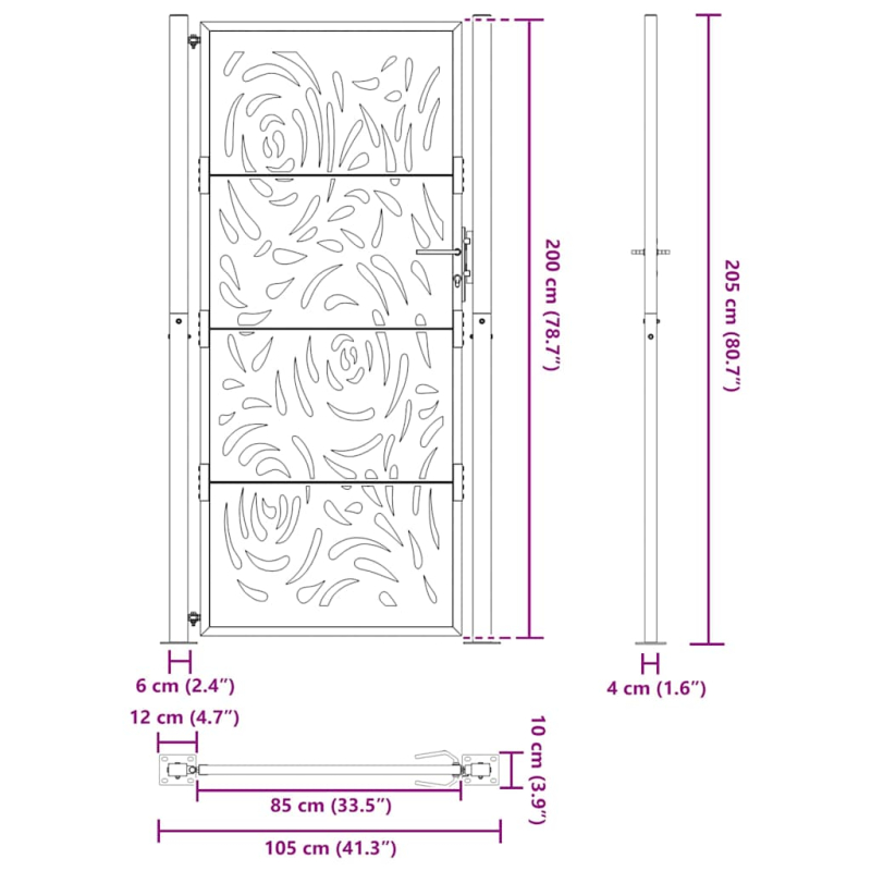 Gartentor Schwarz 105x205 cm Stahl Flammen-Design