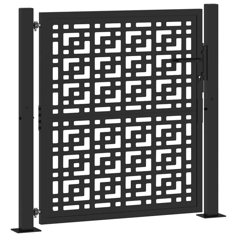 Gartentor Schwarz 105x106 cm Stahl Kreuz-Design