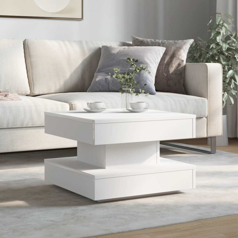 Couchtisch 360-Grad Drehbar Weiß 50x50x34,5 cm