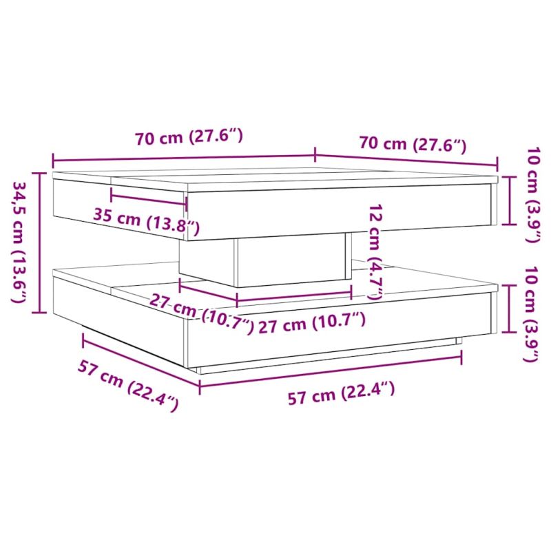 Couchtisch 360-Grad Drehbar Schwarz 70x70x34,5 cm