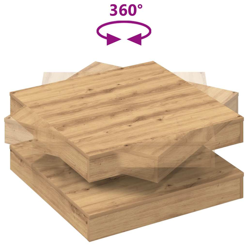 Couchtisch 360-Grad Drehbar Artisan-Eiche 70x70x34,5 cm