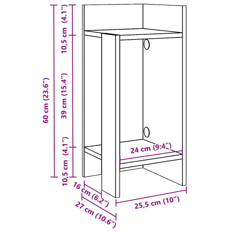 Beistelltische 2 Stk. mit Ablage Grau Sonoma 25,5x27x60 cm