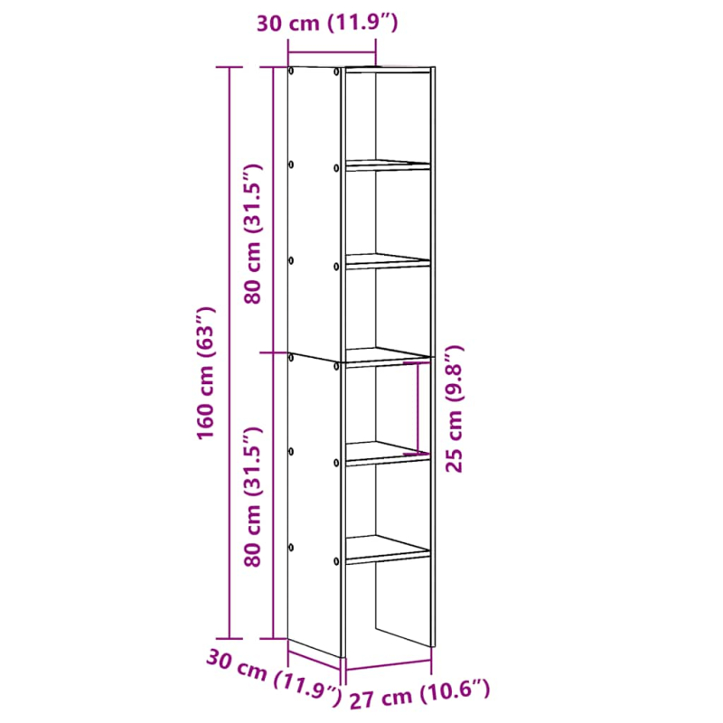 Bücherregale 2Stk. Stapelbar Betongrau 30x30x80cm Holzwerkstoff