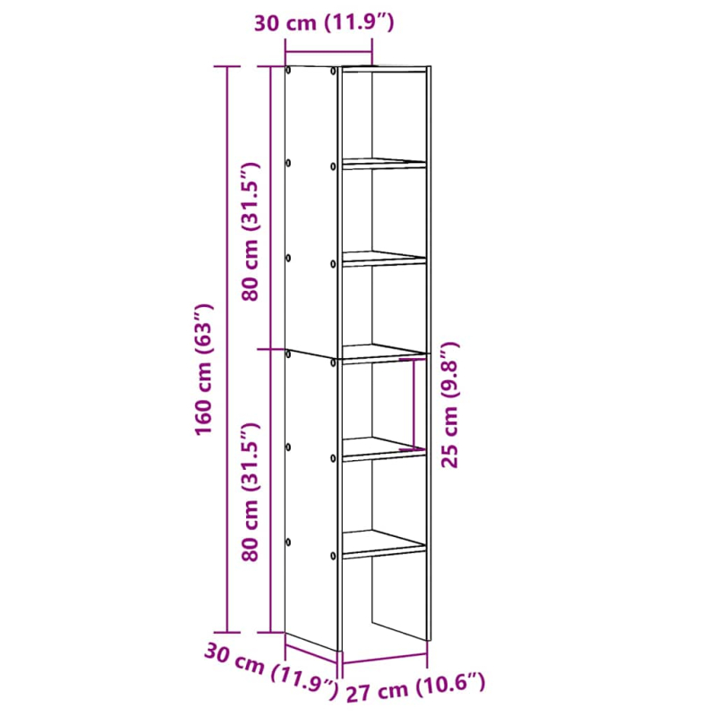 Bücherregale 2 Stk. Stapelbar Altholz-Optik 30x30x80 cm