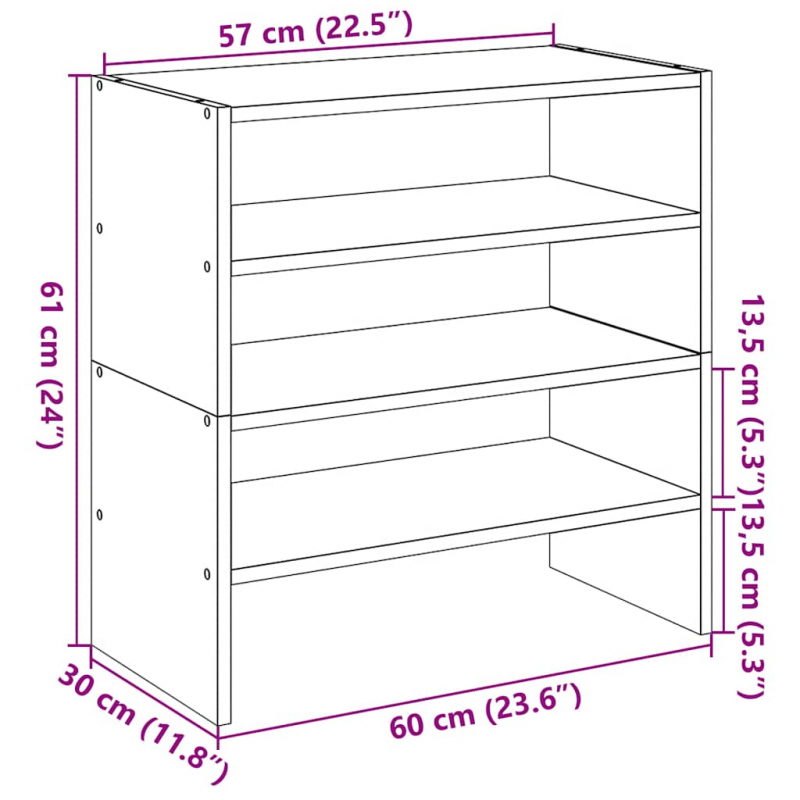 Schuhregale 2 Stk. Stapelbar Weiß 60x30x30,5 cm