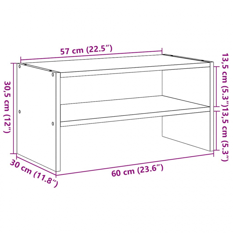 Schuhregal Stapelbar Grau Sonoma 60x30x30,5 cm