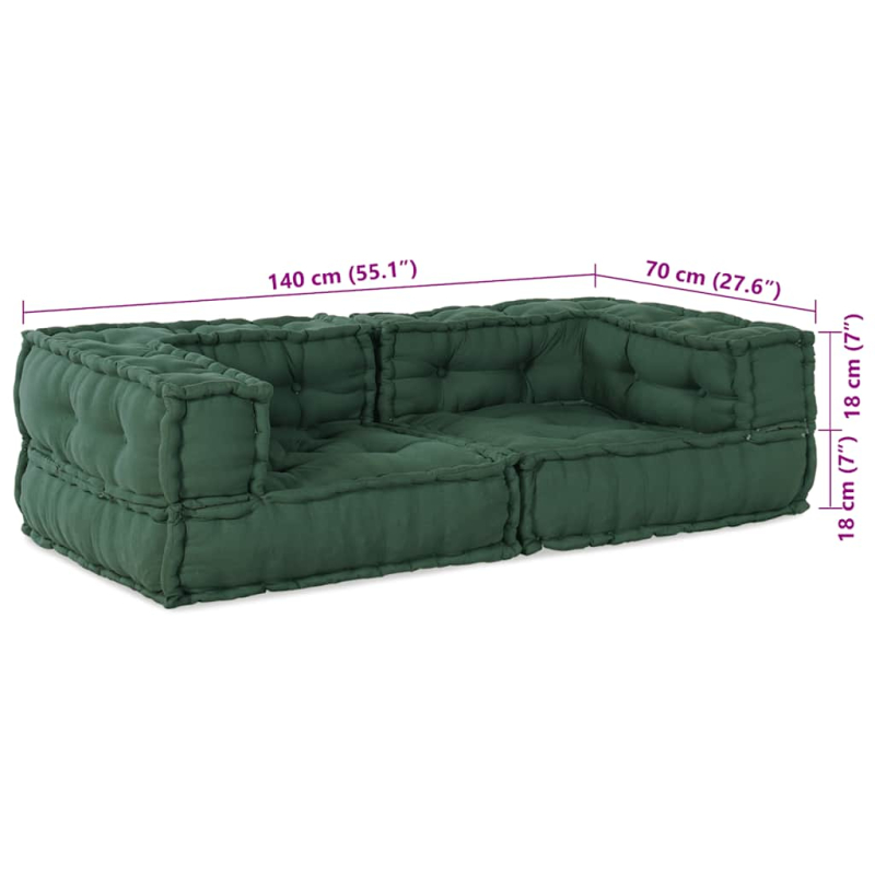 Pouf Modular Grün 140x70x36 cm Stoff