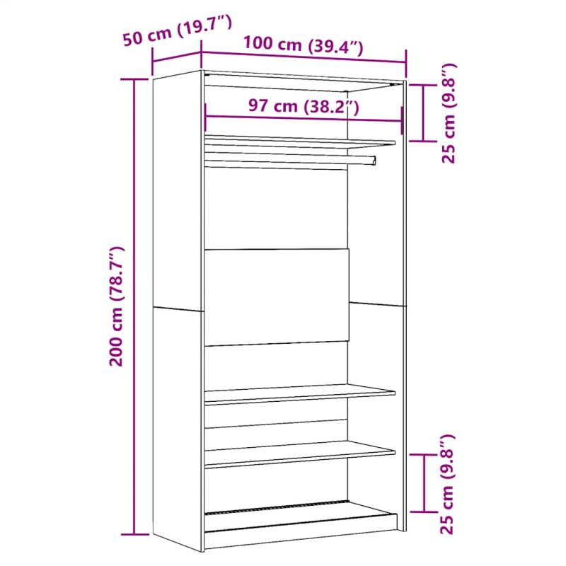 Kleiderschrank Artisan-Eiche 100x50x200 cm Holzwerkstoff