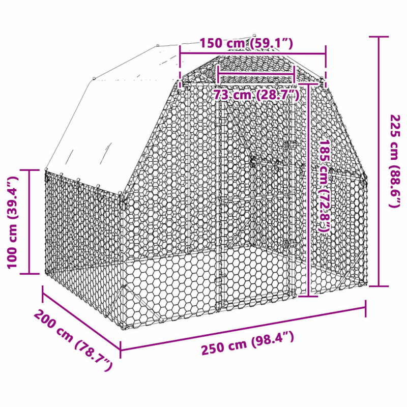 Hühnerstall mit Dach 2,5x2x2,25 m Verzinkter Stahl