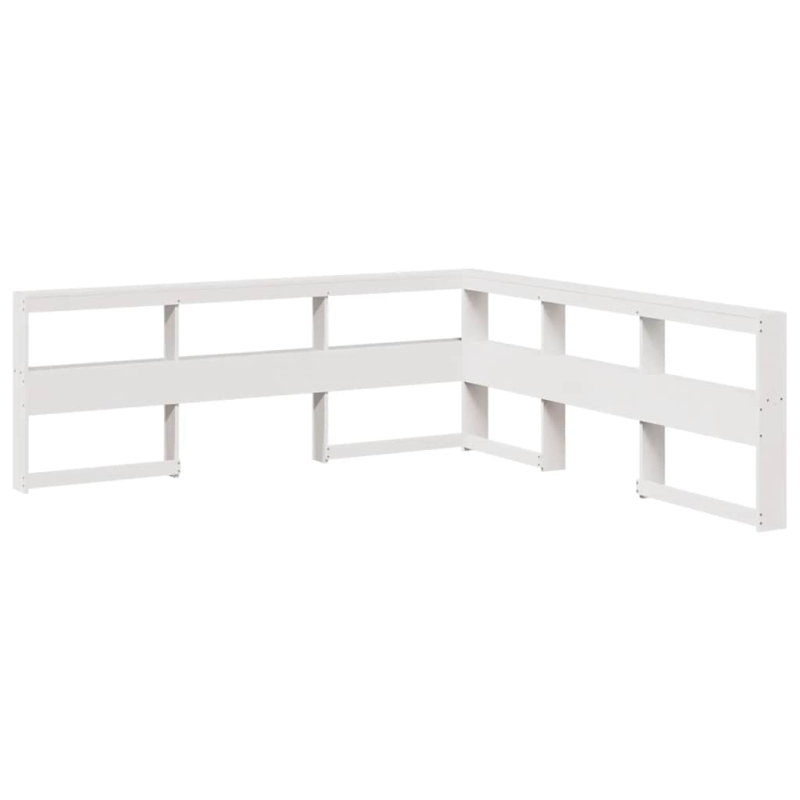 Kopfteil mit Bücherregal L-Form Weiß 200 cm Massivholz Kiefer