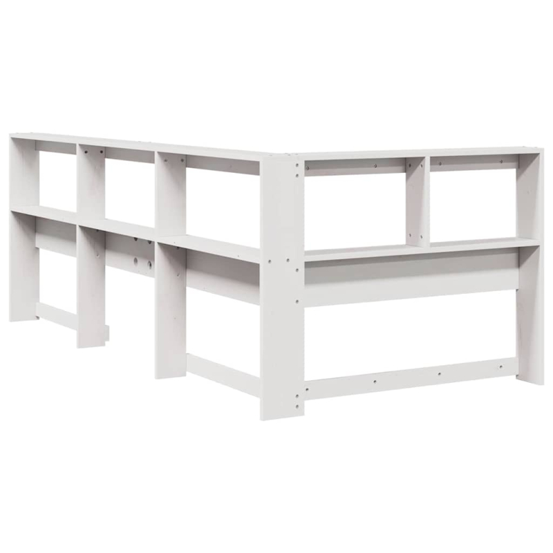 Kopfteil mit Bücherregal L-Form Weiß 90 cm Massivholz Kiefer