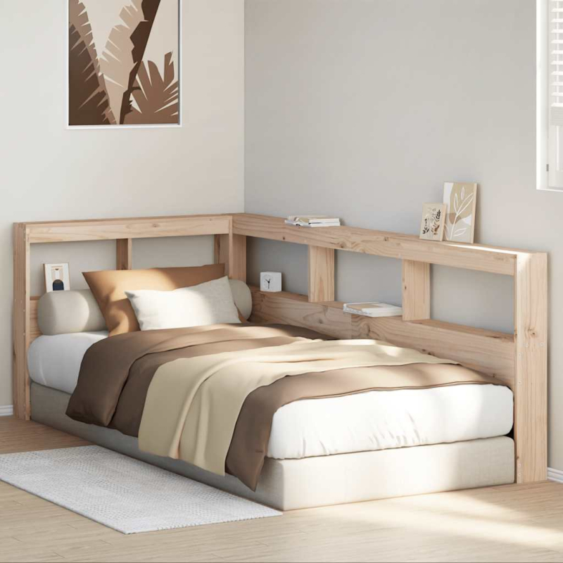 Kopfteil mit Bücherregal L-Form 80 cm Massivholz Kiefer